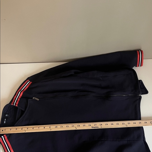 Saint + Sofia Organic Cotton Biker Jacket in Navy Red/Orange Stripe US 18 - Picture 12 of 14